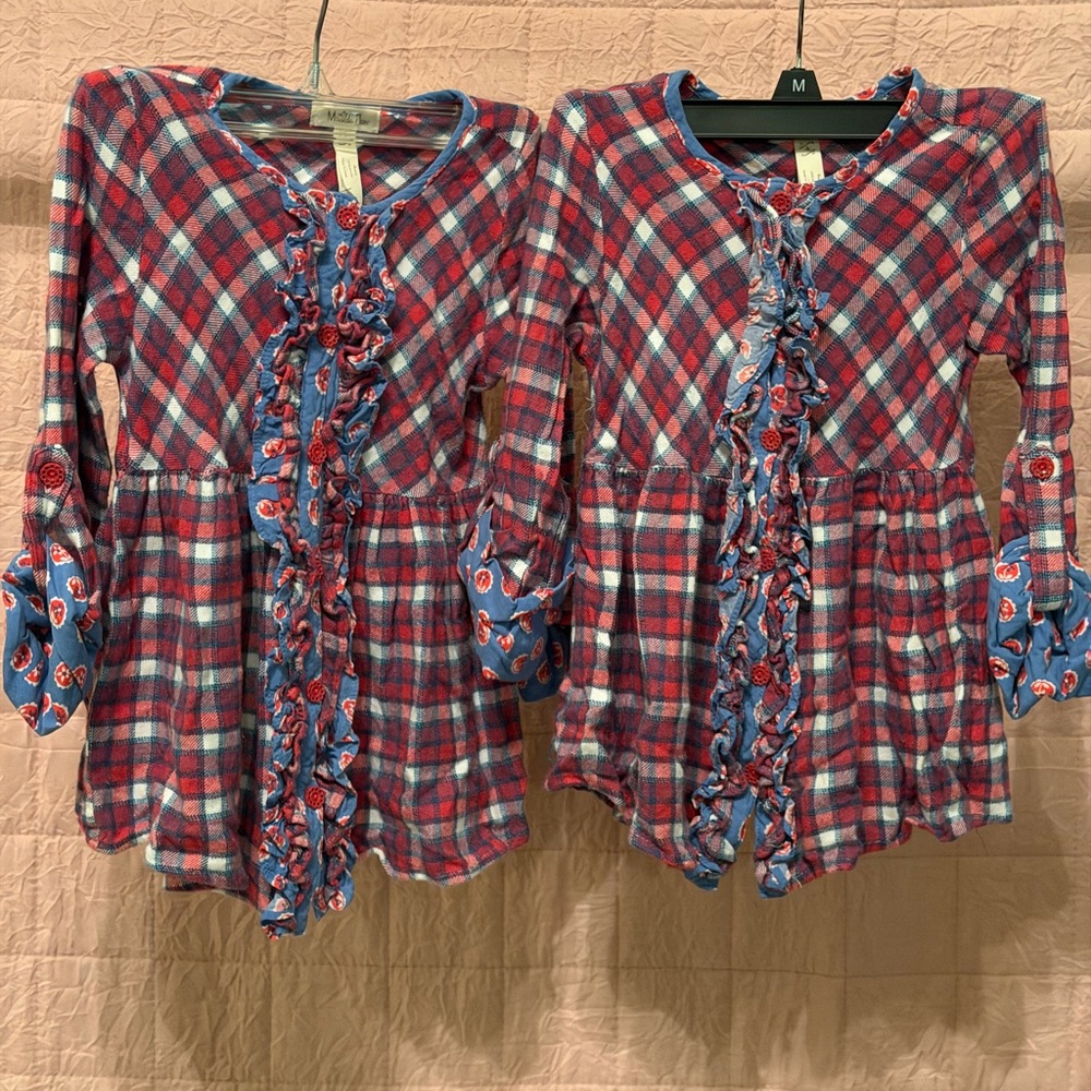 Matilda Jane Friends Forever Harper Tunic plaid flannel button tops. Twins!